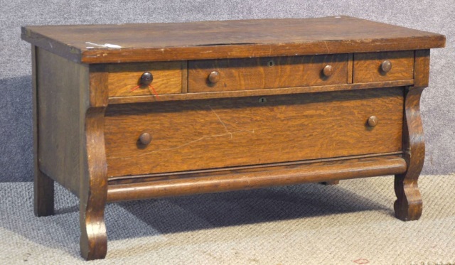 Appraisal: Low Oak DresserCirca In quartersawn veneer Three-over-one drawers Some losses