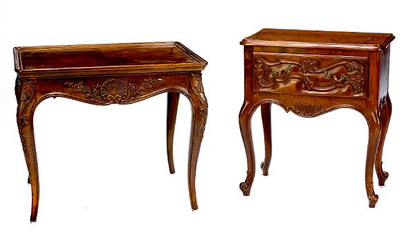 Appraisal: A Louis XV style mahogany bedside table together with a