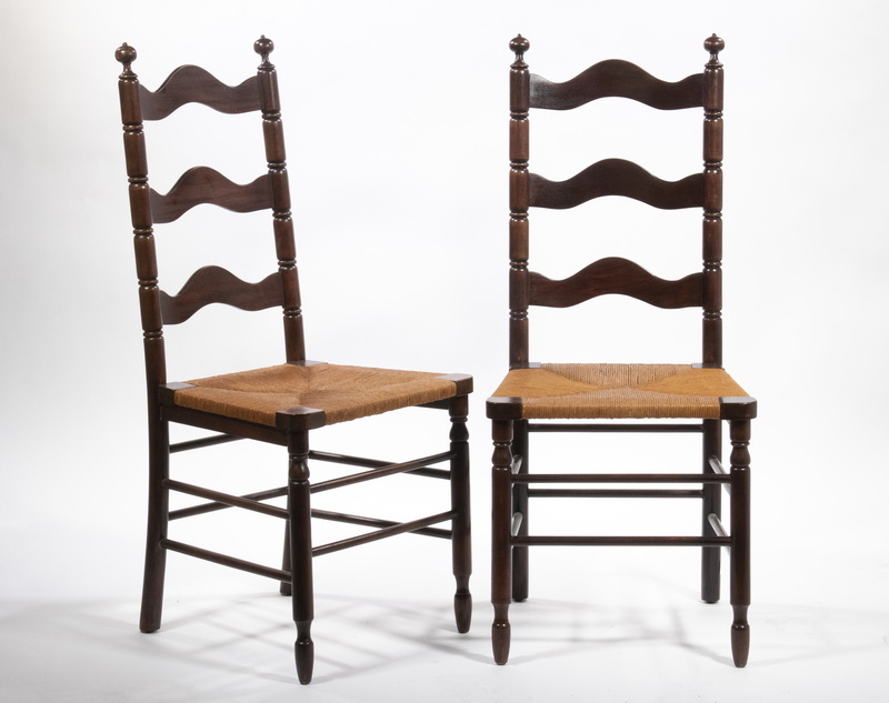 Appraisal: PR OF MODERN LADDERBACK CHAIRS Dark Stained Oak and Cherry