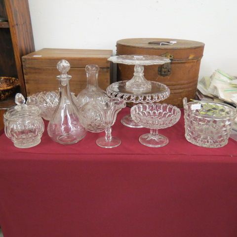 Appraisal: pc Estate Glassware Lot cake stands decanter bowls jar compote