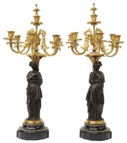 Appraisal: pair French Neoclassical bronze dore et patine candelabra signed Salmson