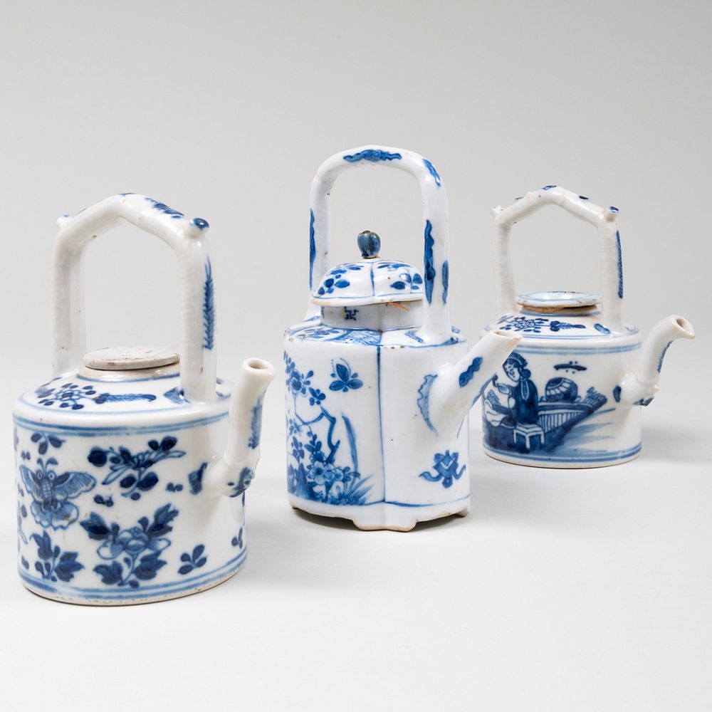 Appraisal: Three Chinese Blue and White Porcelain Wine Pots The largest