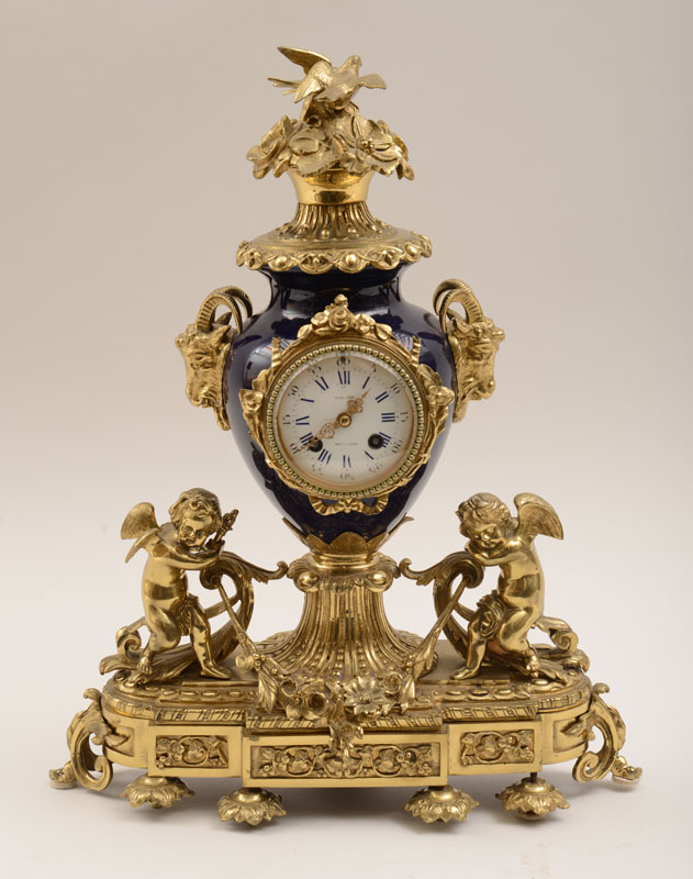 Appraisal: Louis XVI Style Gilt-Metal and Bleu du Roi Enameled Clock