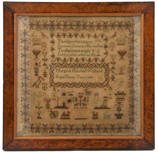 Appraisal: A Needlework Sampler Margaret Elisabeth Welland age Height x width