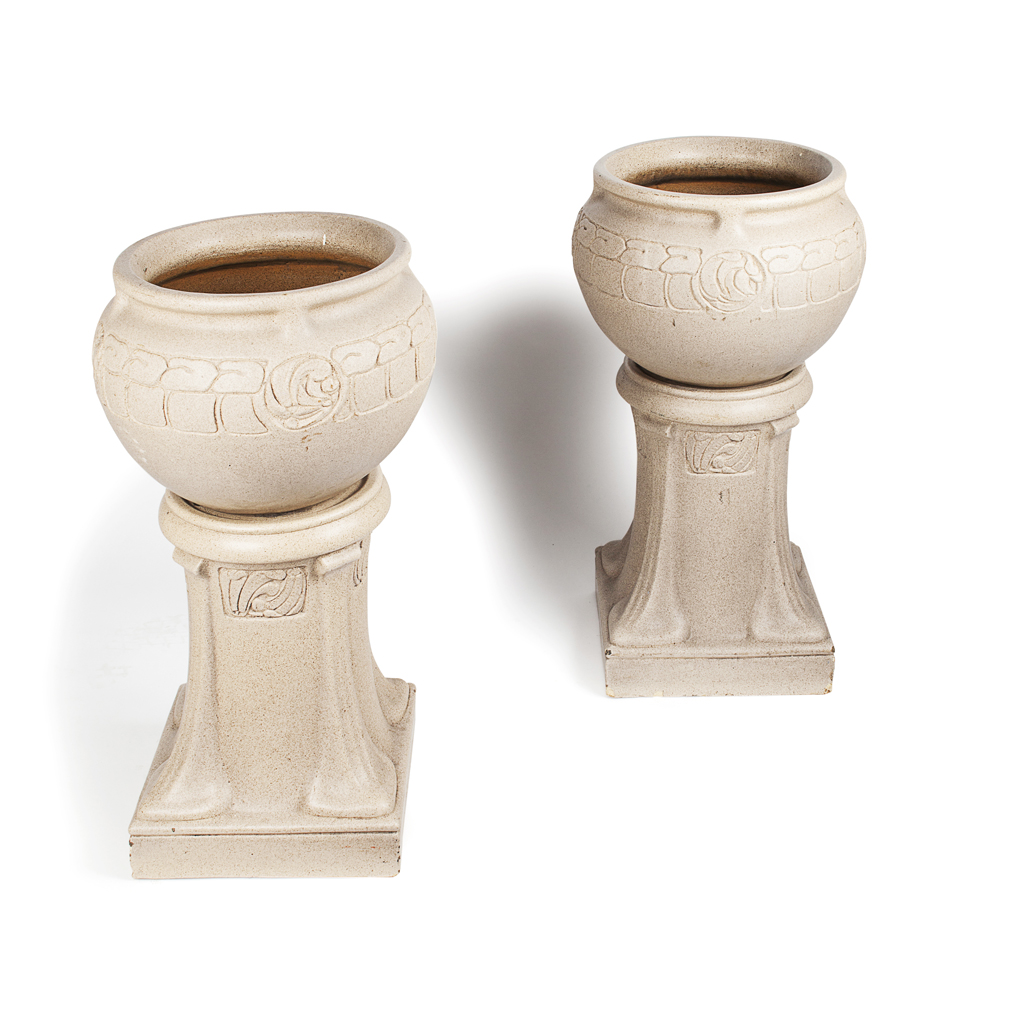 Appraisal: LEEDS FIRCLAY COMPANY PAIR OF STONEWARE JARDINI RES AND STANDS