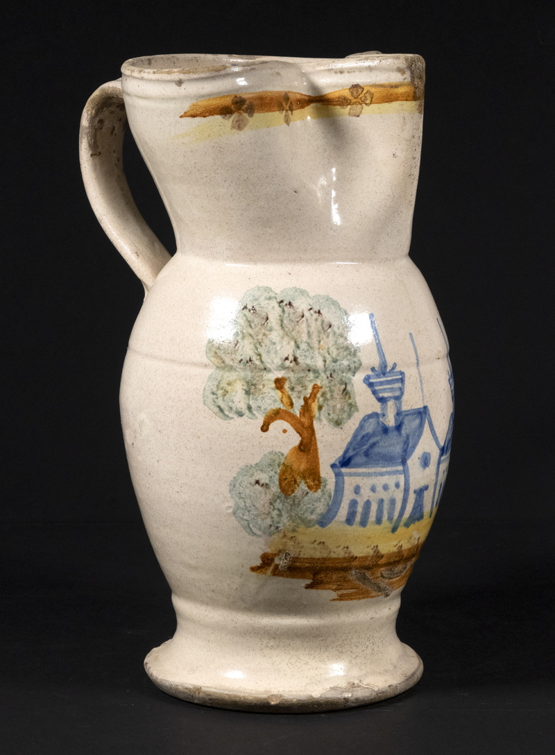 Appraisal: SPANISH FAIENCE POTTERY WINE JUG th c Tin Glazed Earthenware