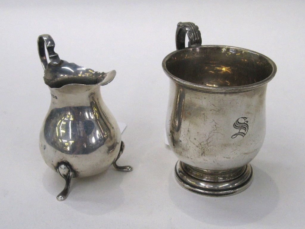 Appraisal: Lot comprising silver jug and silver christening mug Birmingham and