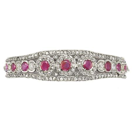 Appraisal: Silver Gold Ruby and Diamond Bangle Bracelet Estimate -