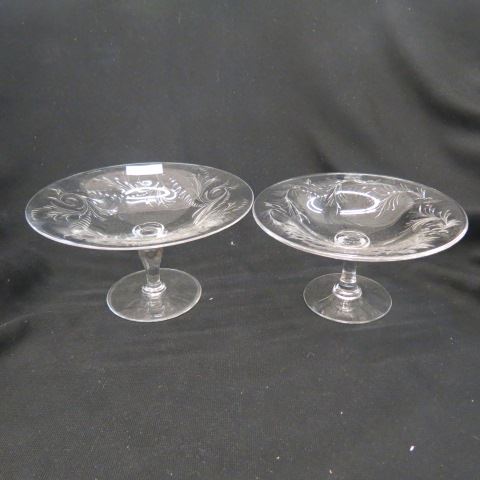 Appraisal: Pair of Hawkes Etched Crystal Compotes elegant diameter tall signed