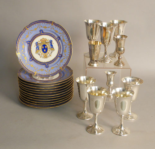 Appraisal: English cobalt blue and gilt porcelain urn on stand together