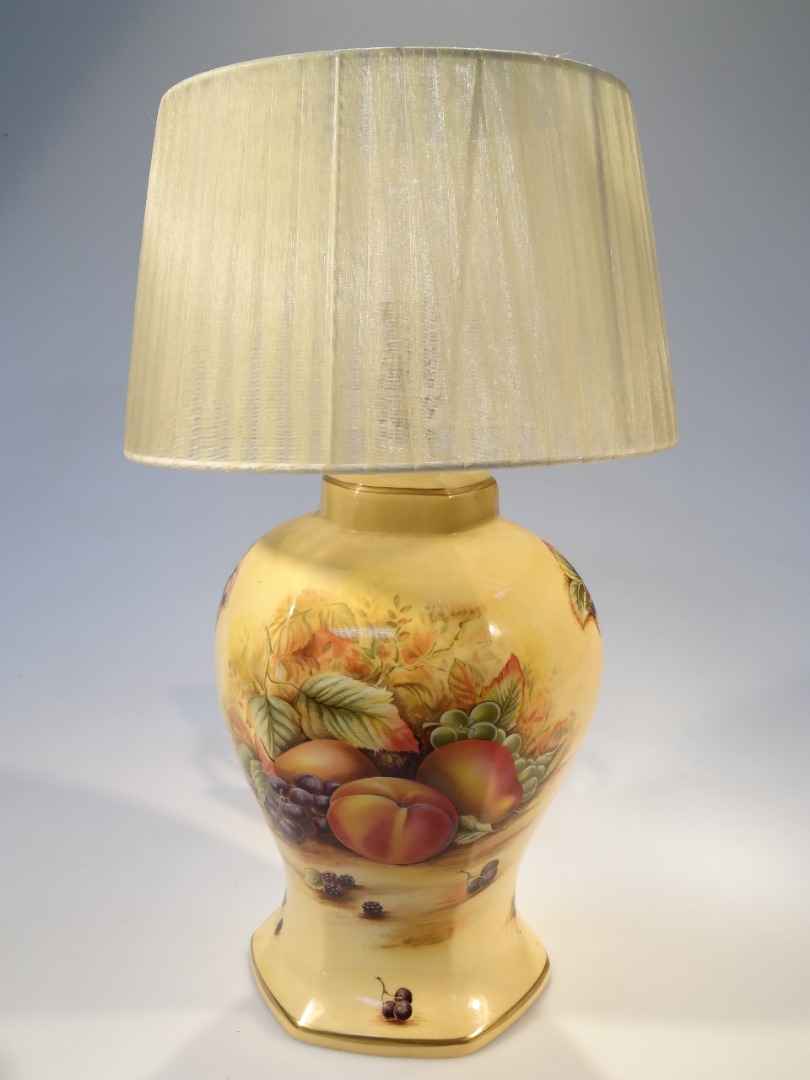 Appraisal: An Aynsley Orchardgold bone china table lamp transfer printed with