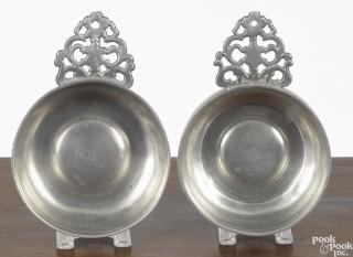 Appraisal: Two New England pewter porringers early th c '' dia