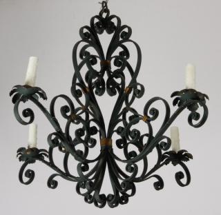 Appraisal: French Early th century French paint decorated wrought iron -light