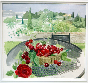 Appraisal: Pat Albeck - 'Cherries on a table' watercolour signed and