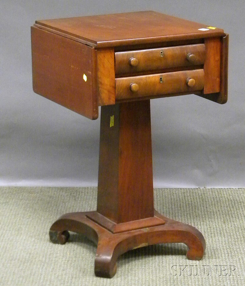 Appraisal: Empire Mahogany Drop-leaf Two-drawer Pedestal-base Work Table