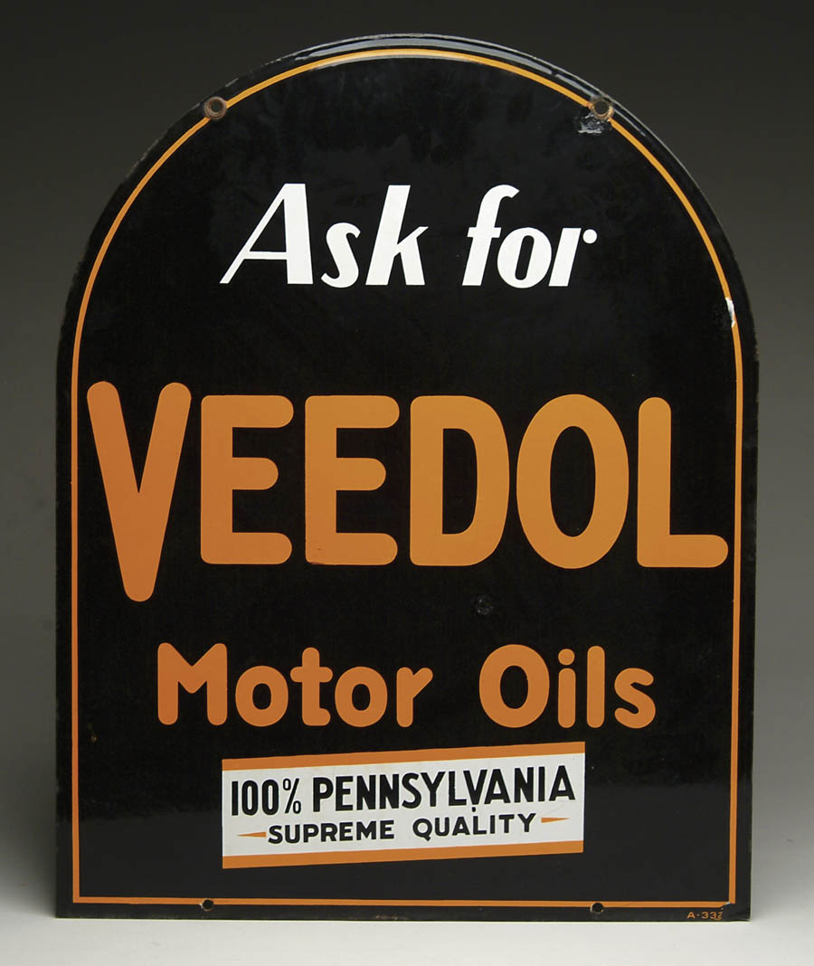 Appraisal: VEEDOL MOTOR OIL PORCELAIN SIGN Two sided tombstone shape porcelain