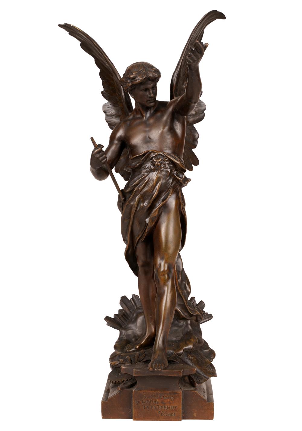 Appraisal: EMILE LOUIS PICAULT - ALLEGORICAL FIGUREbronze with brown patination on