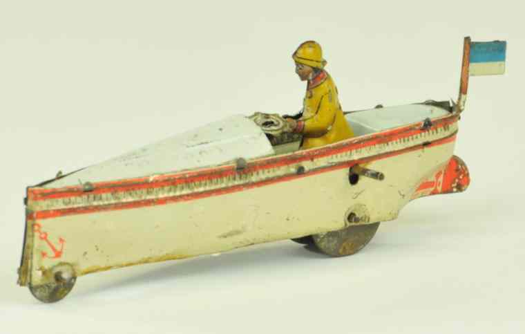 Appraisal: MEIER SPEEDBOAT PENNY TOY Germany lithographed tin done in white