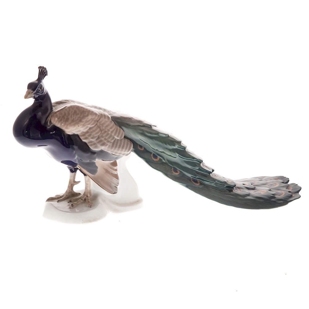 Appraisal: Bing Grondhal porcelain peacock in H in L Condition No