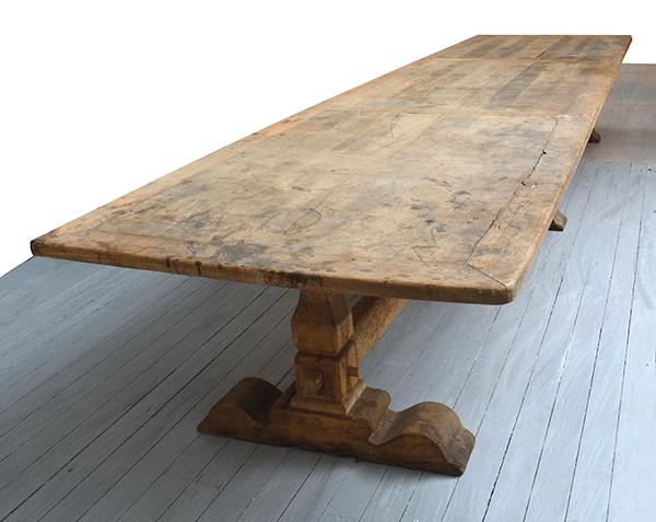 Appraisal: IMPRESSIVE REFECTORY STYLE TABLE WITH PEDESTAL STRETCHER BASE A F