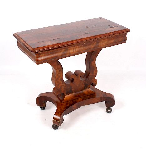 Appraisal: Antique Empire Style Burl Veneer Game Table This is an