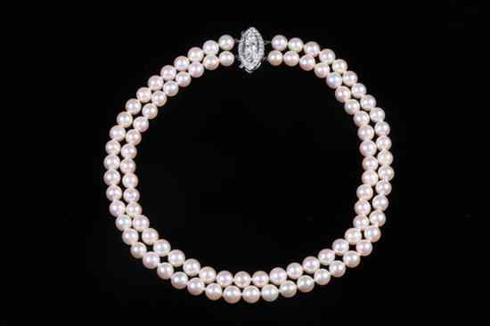 Appraisal: DOUBLE-STRAND MATCHED CULTURED PEARL CHOKER WITH PLATINUM AND DIAMOND CLASP