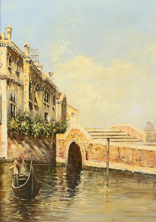 Appraisal: Oil on canvas Venetian canal scene Signed illegibly lower right