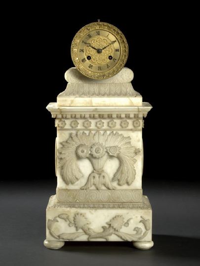 Appraisal: Attractive Swedish Carved White Alabaster and Antique-Gilded Brass Mantel Clock