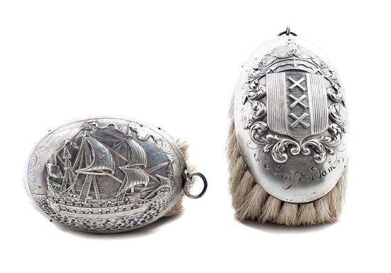 Appraisal: Sale Lot Two Silver-plate Brushes one decorated with a ship