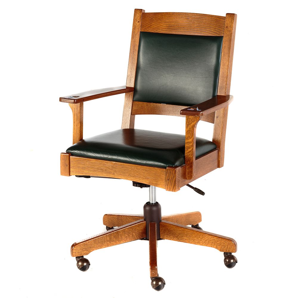 Appraisal: L J G Stickley Mission Oak Desk Chair Solid oak