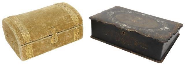 Appraisal: lot of Boxes including Victorian lacquered papier-mache writing slope lap