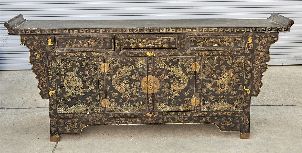 Appraisal: Chinese painted wood altar cabinet with gilt dragon phoenix and