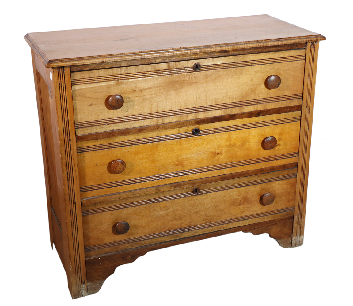 Appraisal: CIRCA THREE DRAWER CHEST Circa maple three drawer chest with