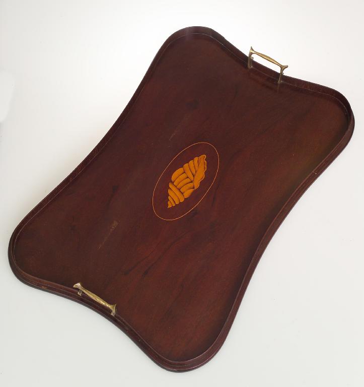 Appraisal: EDWARDIAN INLAID MAHOGANY TWO-HANDLED GALLERIED TRAY centred by an oval