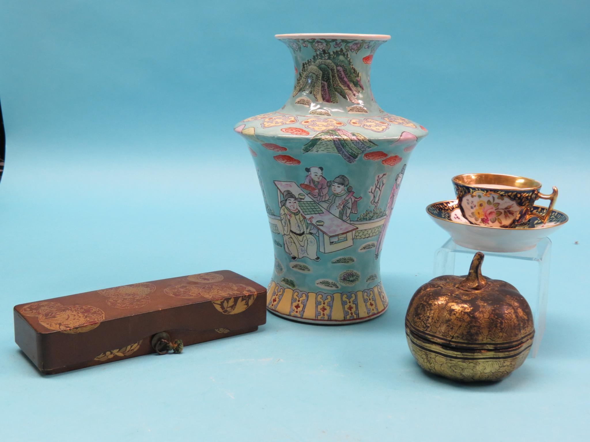 Appraisal: Two Oriental lacquered boxes one in the form of a