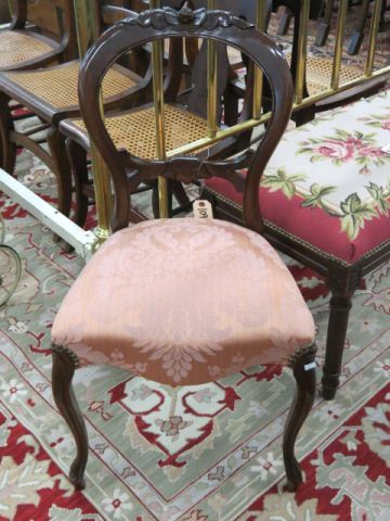 Appraisal: Carved Mahogany Side Chair rose decor on balloon back silk