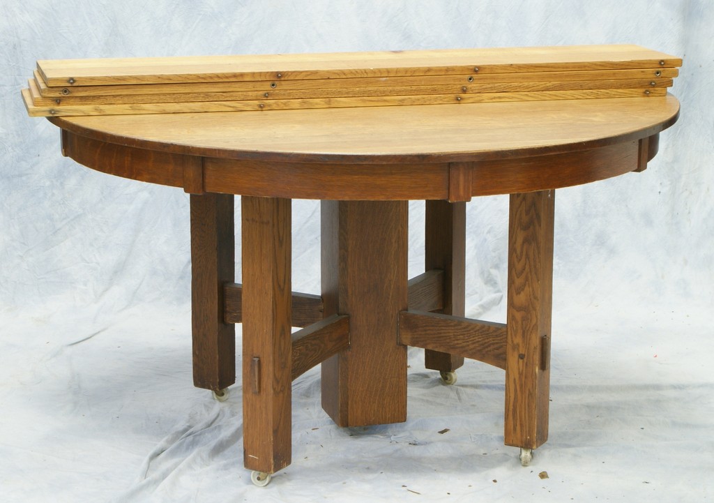 Appraisal: Quaint Stickley Brothers round oak DR table d top with