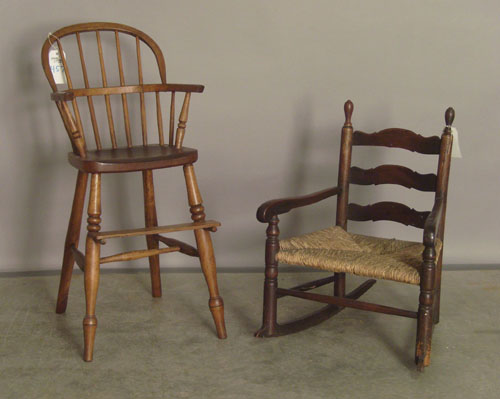 Appraisal: English oak highchair together with a ladderback rocker