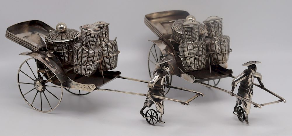 Appraisal: SILVER Pair of Lee Yee Hing Silver Rickshaw Sets Includes