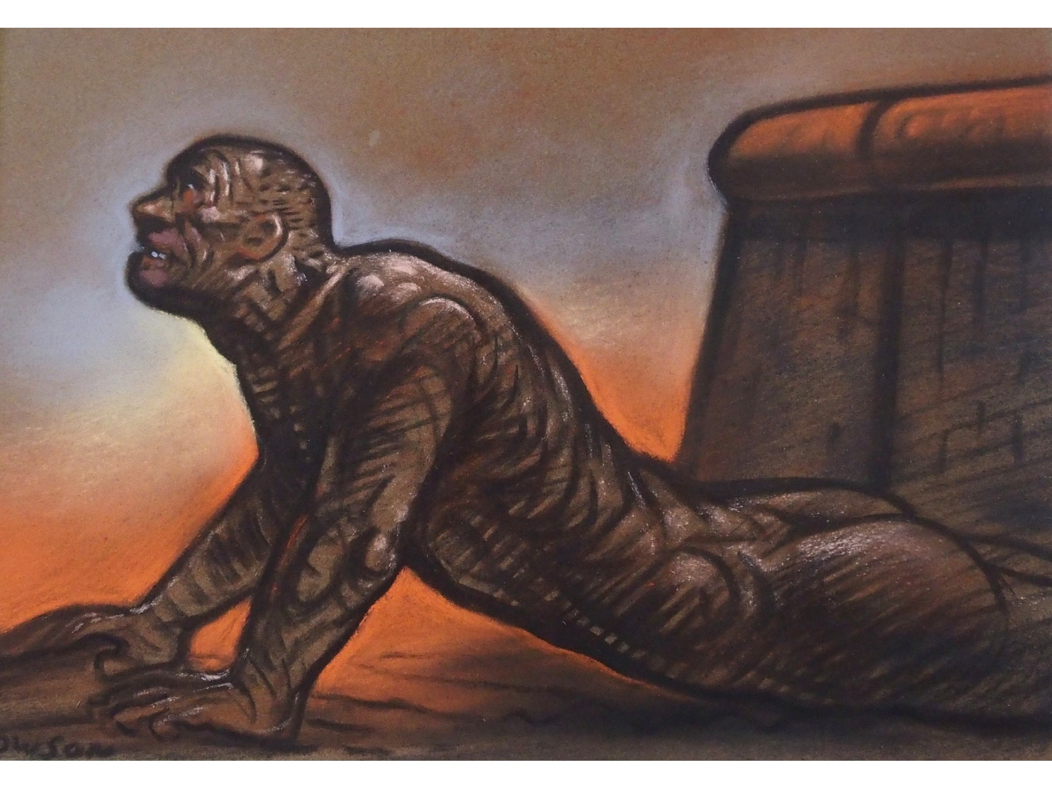 Appraisal: PETER HOWSON OBE Scottish b THE THIRD STEPPastel signed x