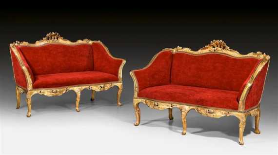 Appraisal: PAIR OF CANAPES Louis XV Venice circa Exceptionally finely pierced