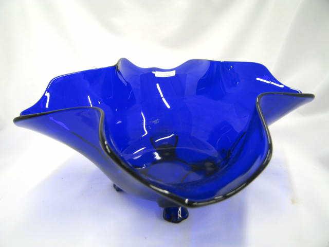 Appraisal: Cambridge Cobalt Art Glass Centerpiece Bowl signed tri-footed handkerchief style