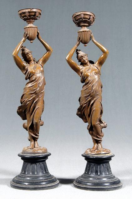 Appraisal: Pair spelter figures each with maiden holding urn electrified total