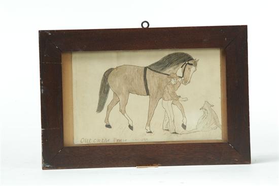 Appraisal: PICTURE OF HORSE AND FARMER American pencil and ink wash