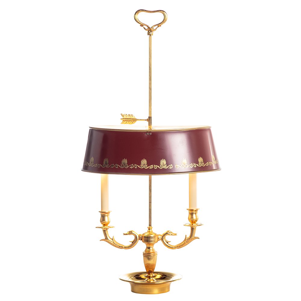 Appraisal: Brass Bouillotte Lamp with pair dolphin form arms with adjustable