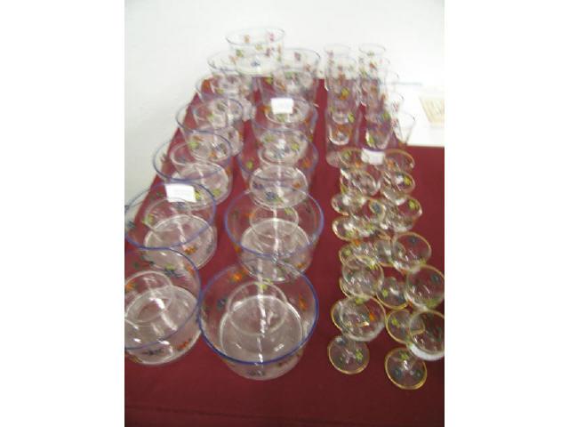 Appraisal: pc Handpainted Crystal Stemware Service cordials juice and bowls with