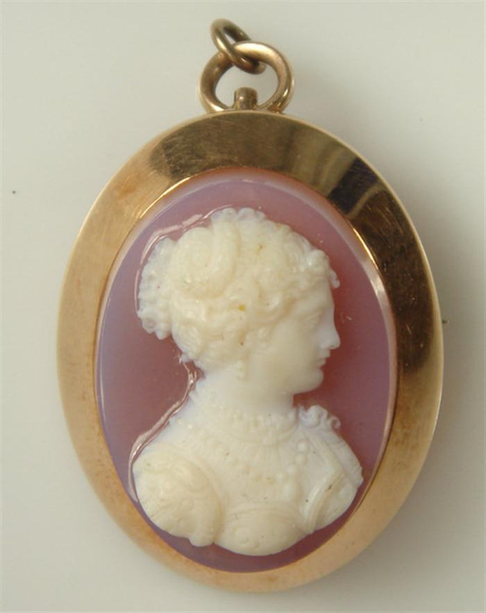 Appraisal: K YG carved shell cameo pin h dwt total wt