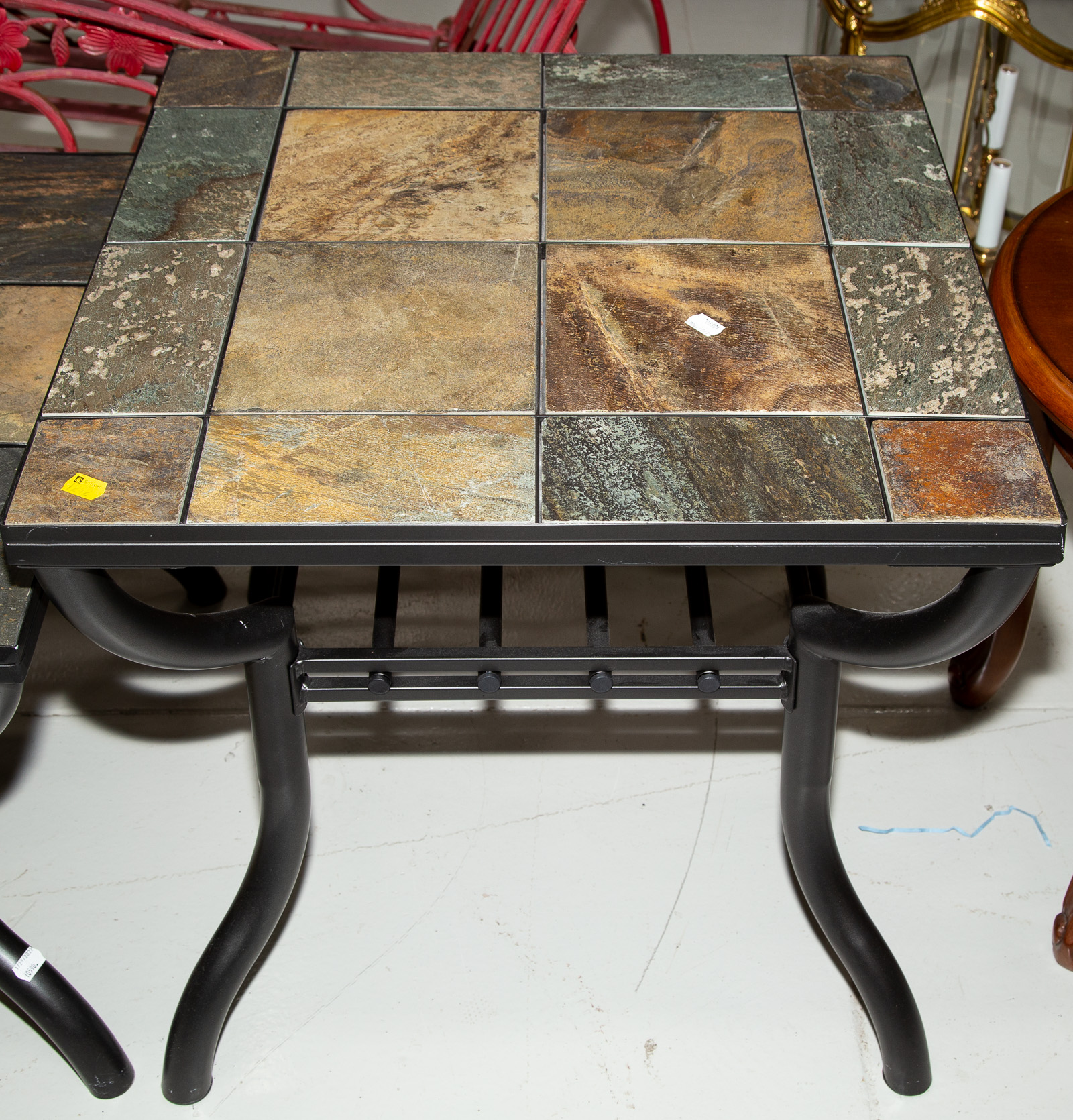 Appraisal: SET OF THREE METAL BASED TABLES WITH SLATE TOPS Modern