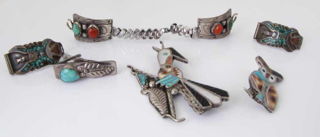 Appraisal: Unmarked Southwest jewelry including two pins including phoenix with owl