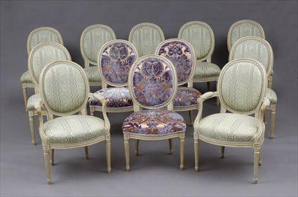 Appraisal: SET OF TWELVE LOUIS XVI-STYLE CARVED AND IVORY PAINTED DINING